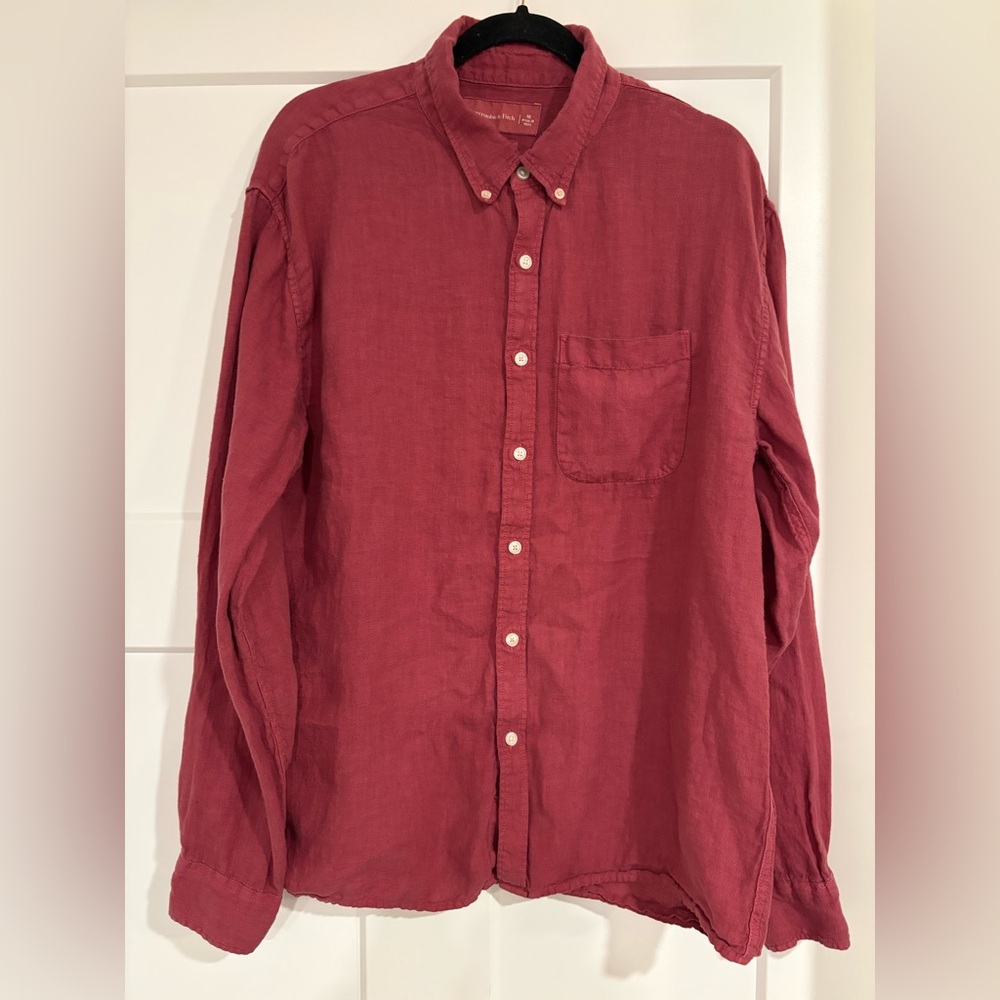 Abercrombie & Fitch 100% Linen Button Up Shirt Maroon - Men’s Medium